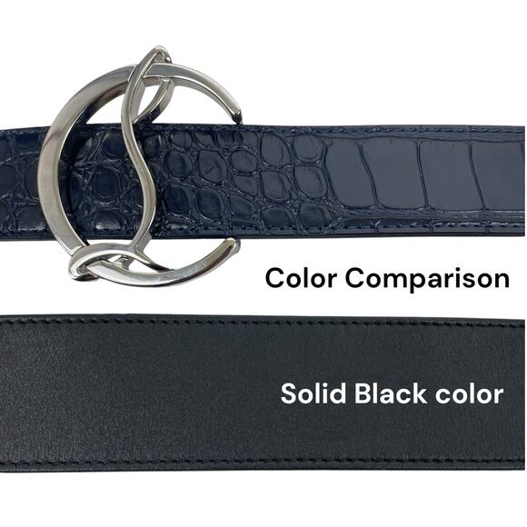 Christian Louboutin CL Logo Crocodile Reversible Leather Belt Blue Size 85/34 - Picture 13 of 14